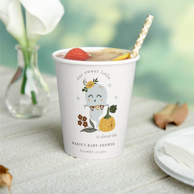 Cute Halloween Blue Ghost Little Boo Baby Shower Paper Cups (Insitu)