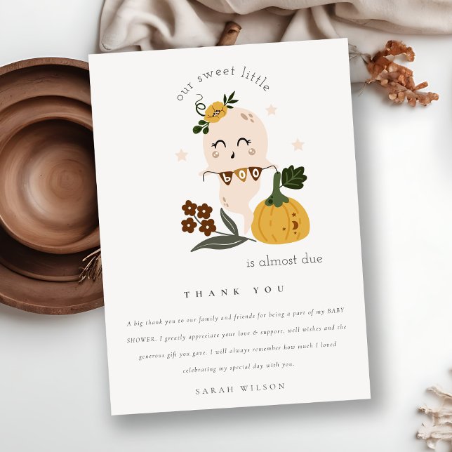 Cute Halloween Blue Ghost Little Boo Baby Shower Thank You Card (Creator Uploaded)