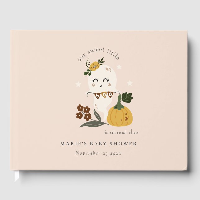 Cute Halloween Blush Ghost Little Boo Baby Shower Guest Book (Front)