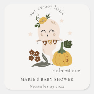 Cute Halloween Blush Ghost Little Boo Baby Shower Square Sticker