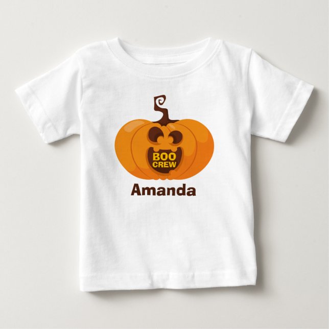 Cute Halloween Boo Crew Pumpkin Orange Funny Baby T-Shirt (Front)