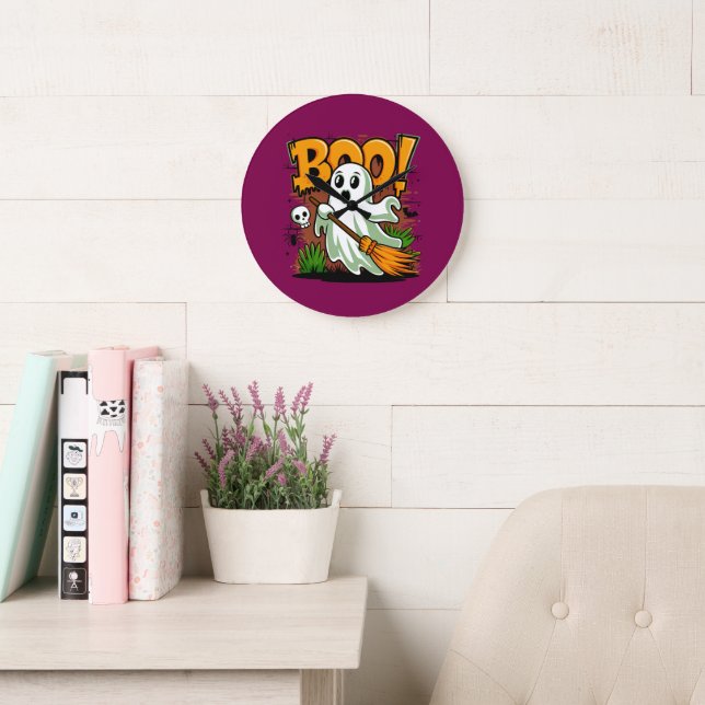 Cute Halloween Boo Ghost  Large Clock (Reading Room)