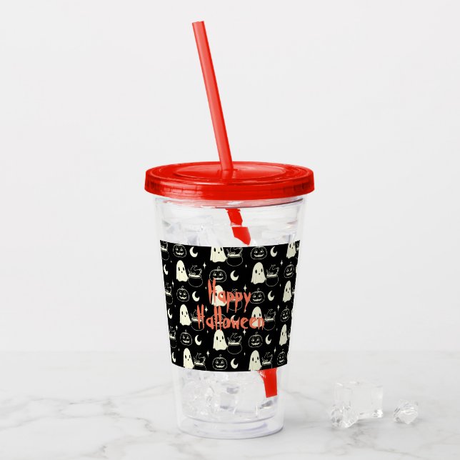 Cute Halloween Boo Ghost Pattern    Acrylic Tumbler (Front Ice)