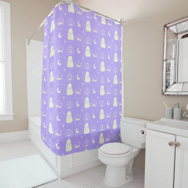 Cute Halloween Boo Ghost Pattern    Shower Curtain (In Situ)