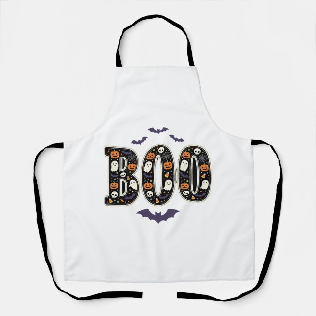 Cute Halloween Boo Ghost Pumpkin Design Apron (Front)