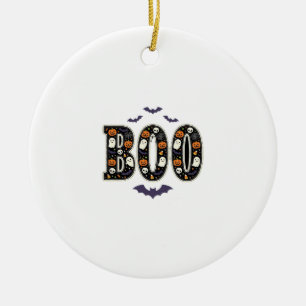 Cute Halloween Boo Ghost Pumpkin Design Ceramic Ornament