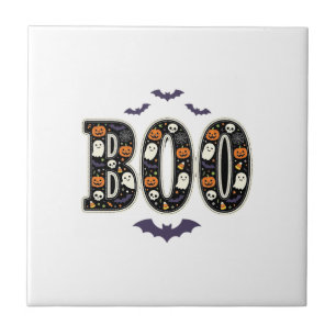 Cute Halloween Boo Ghost Pumpkin Design Ceramic Tile