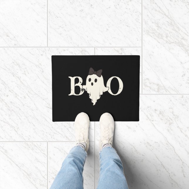 Cute Halloween "Boo" Ghost with Bow | Door Mat (Indoor)
