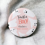 Cute Halloween boo ghosts pink baby shower  3 Cm Round Badge<br><div class="desc">Adorable cute peek a boo! Halloween illustrations baby shower button,  perfect Halloween baby shower,  with cute illustrations featuring ghosts and boo painted watercolor in pastel pink and grey. You can change all the colours of the illustration and text.</div>
