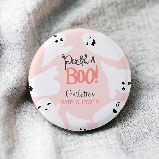 Cute Halloween boo ghosts pink baby shower  3 Cm Round Badge (Cute Halloween boo ghosts pink baby shower Button)