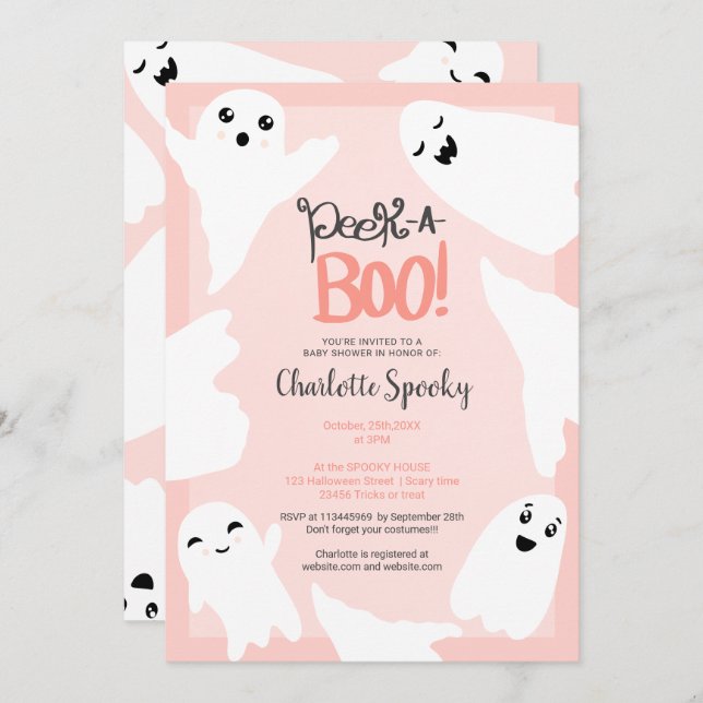 Cute Halloween boo ghosts pink baby shower  Invitation (Front/Back)