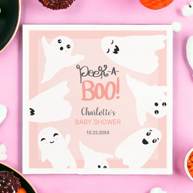 Cute Halloween boo ghosts pink baby shower  Napkin (Cute Halloween boo ghosts pink baby shower Napkins)