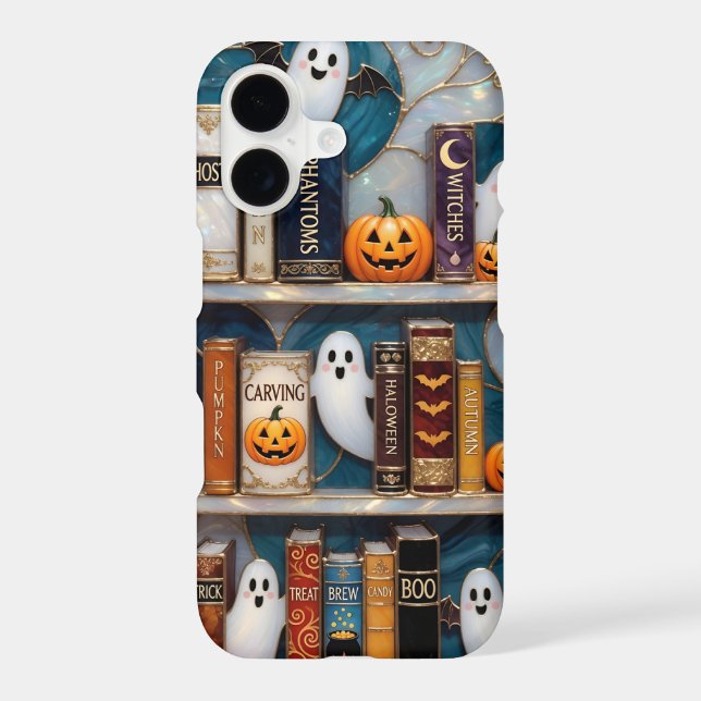 Cute Halloween Bookshelf Phone Case Ghost Pumpkin  (Back)