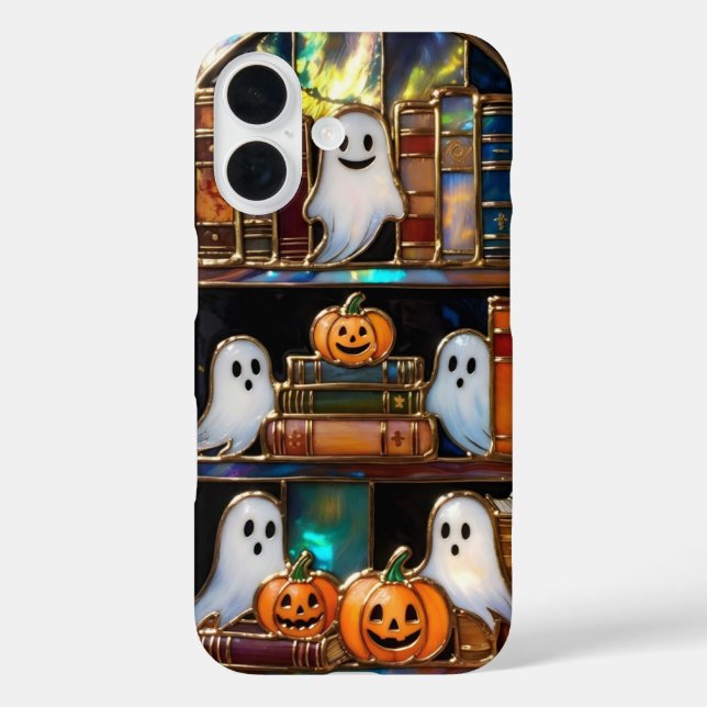 Cute Halloween Bookshelf Phone Case Pumpkin Ghost (Back)