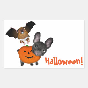 Cute Halloween Bulldog & baby bat Stickers, Glossy Rectangular Sticker