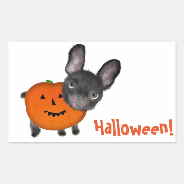 Cute Halloween Bulldog Rectangle Stickers, Glossy Rectangular Sticker (Front)