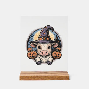 Cute Halloween Calf Witch Hat Vintage Engraving De Acrylic Sign