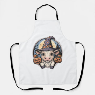 Cute Halloween Calf Witch Hat Vintage Engraving De Apron