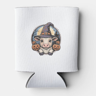 Cute Halloween Calf Witch Hat Vintage Engraving De Can Cooler