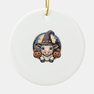 Cute Halloween Calf Witch Hat Vintage Engraving De Ceramic Ornament