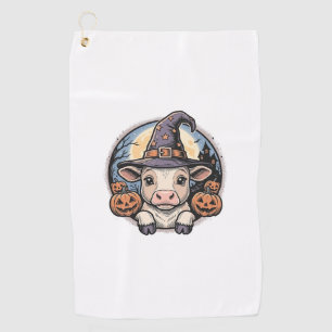 Cute Halloween Calf Witch Hat Vintage Engraving De Golf Towel