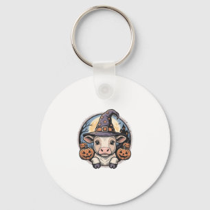 Cute Halloween Calf Witch Hat Vintage Engraving De Key Ring