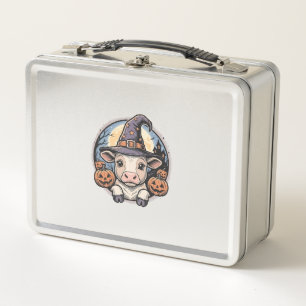 Cute Halloween Calf Witch Hat Vintage Engraving De Metal Lunch Box