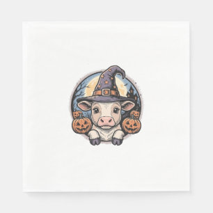 Cute Halloween Calf Witch Hat Vintage Engraving De Napkin