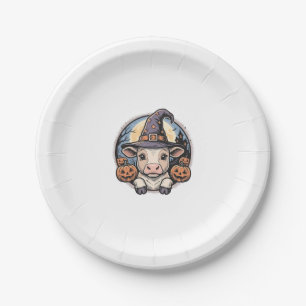 Cute Halloween Calf Witch Hat Vintage Engraving De Paper Plate