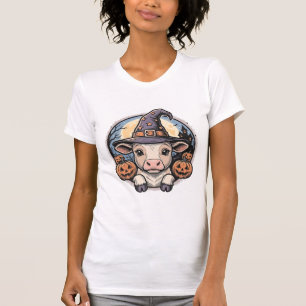 Cute Halloween Calf Witch Hat Vintage Engraving De T-Shirt