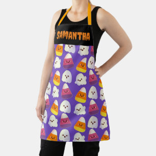Cute Halloween Candy And Ghost Pattern Apron