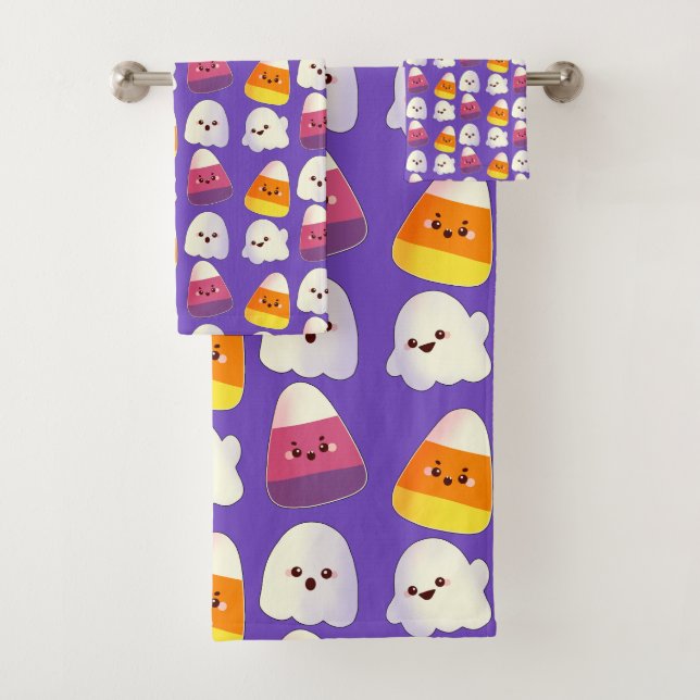 Cute Halloween Candy And Ghost Pattern Bath Towel Set (Insitu)