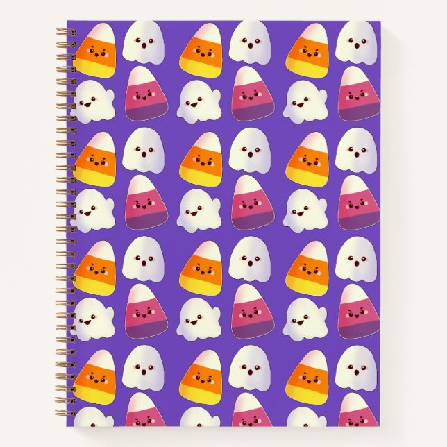 Cute Halloween Candy And Ghost Pattern Notebook (Front)