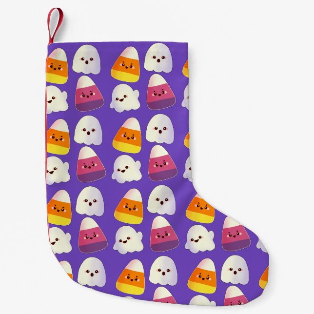 Cute Halloween Candy And Ghost Pattern Small Christmas Stocking (Front)
