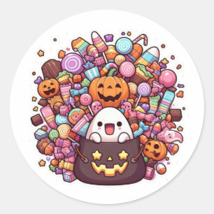 Cute Halloween Candy Bucket Sticker Kawaii Ghost