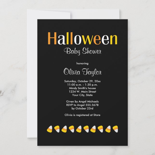 Cute Halloween Candy Corn Baby Shower Invitations (Front)