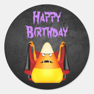 Cute Halloween Candy Corn Happy Birthday Classic Round Sticker