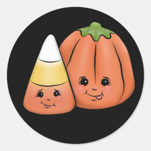 Cute Halloween Candy Corn & Pumpkin Classic Round Sticker