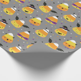 Cute Halloween Candy Corns in costume grey Wrapping Paper