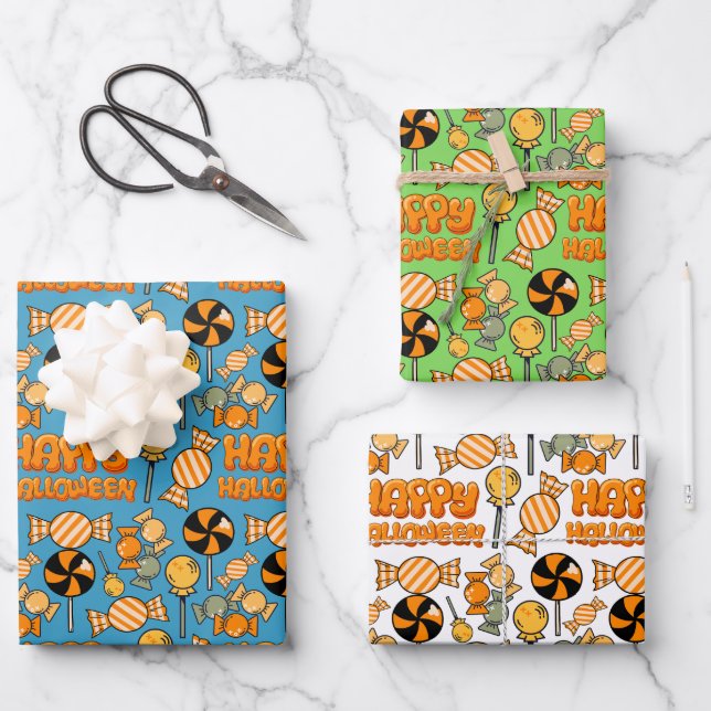 Cute Halloween Candy Sweets Lollipop Wrapping Paper Sheet (Front)