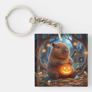 Cute Halloween Capybara Forest Lantern Keychain
