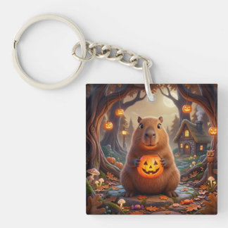 Cute Halloween Capybara Forest Pumpkin Keyring