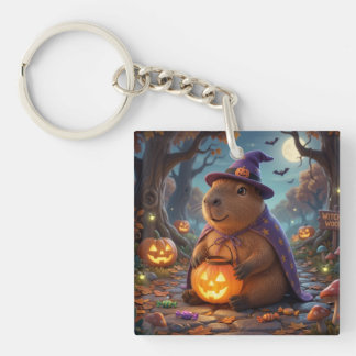 Cute Halloween Capybara Witch Pumpkin Keyring