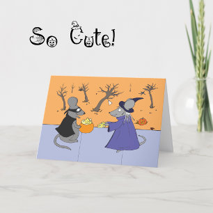 Cute Halloween Card Mice Trick or Treating Cartoon