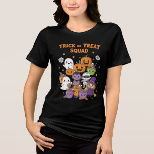 Cute Halloween Cartoon Candy Buckets Kawaii Tric Tri-Blend Shirt