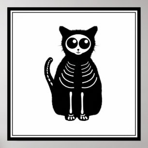 Cute Halloween Cartoon Cat Skeleton Poster