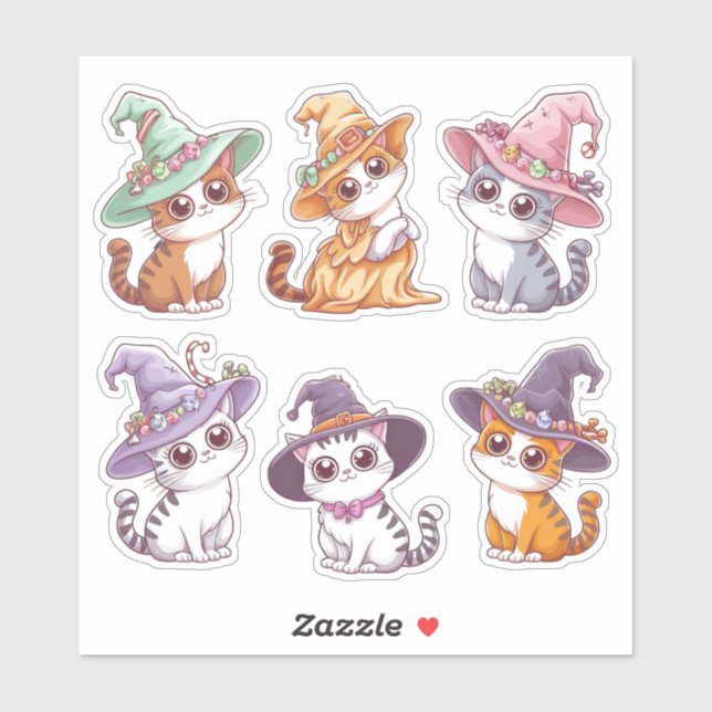 Cute Halloween Cartoon Cats Sticker Sheet (Sheet)
