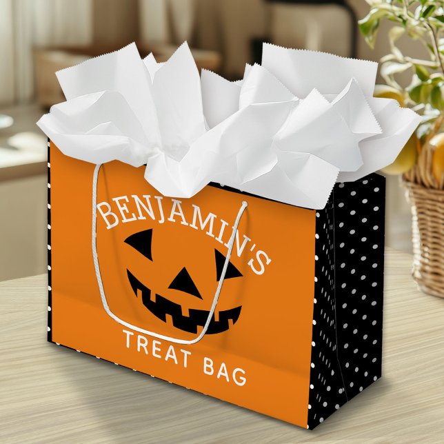 Cute Halloween Cartoon Pumpkin Trick or Treat Large Gift Bag (Custom Gift Bag)