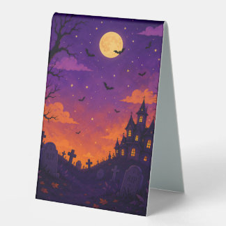 Cute Halloween Castle & Pumpkins Table Sign