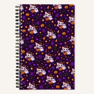 Cute Halloween Cat and Ghost Purple Orange Noteboo Notebook
